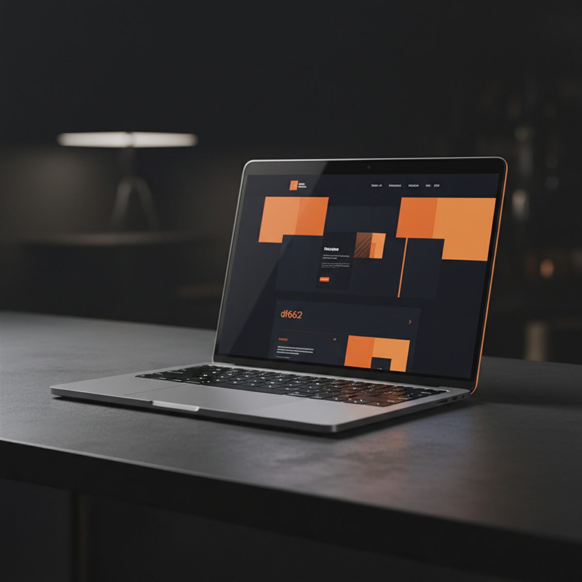 Website op maat: laptop met donkere, chique website met oranje accenten